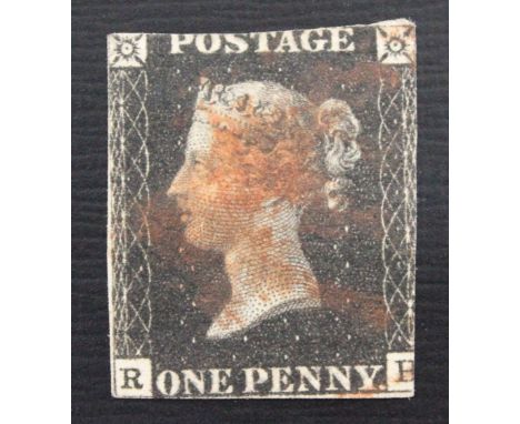 1840 Penny Red. Lettered R-H. Red Maltese Cross.