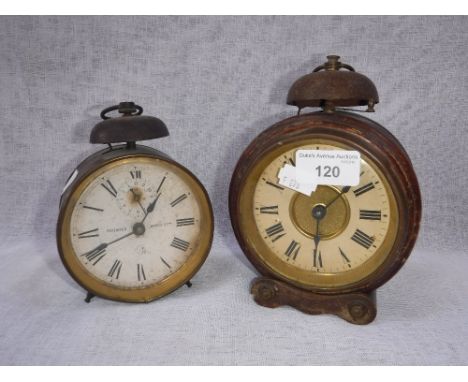 A 19TH CENTURY AMERICAN BEDSIDE ALARM CLOCK and another similar