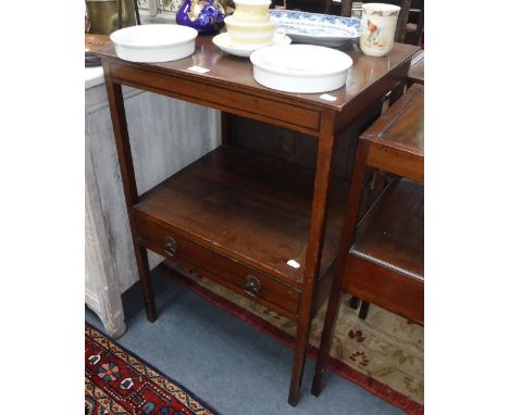 A MAHOGANY BEDSIDE CABINET with a rectangular top above an open shelf and single drawer