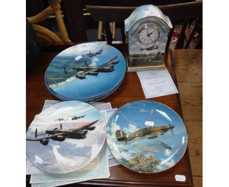ROYAL DOULTON: A QUANTITY OF COLLECTOR'S PLATES depicting Second World War aircraft, others similar and a matching mantel clo