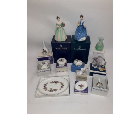 Boxed Royal Doulton and Other Porcelain and Glassware, two boxed Royal Doulton figures HN 3601 Helen and HN 3660 Happy Birthd