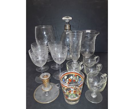 Nineteenth Century and Edwardian Glassware and Silver Collared Decanter, Nineteenth century glass ware including a Continenta