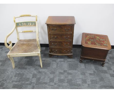 A 19th Century mahogany step commode,  with original porcelain liner, raised on carved cabriole front supports, together with