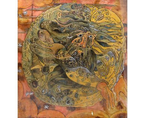 Five contemporary paintings,  including a G. F. Roberts mixed media on board, titled, signed and dated (lower left), 'The Man