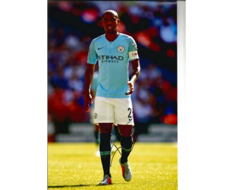 Football Fernandinho 12x8 signed colour photo pictured playing for Manchester City. Fernando Luiz Roza (born 4 May 1985), kno