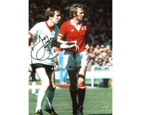 Football Joey Jones and Jimmy Greenhoff signed 16x12 colour photo pictured playing for Liverpool and Manchester United in the