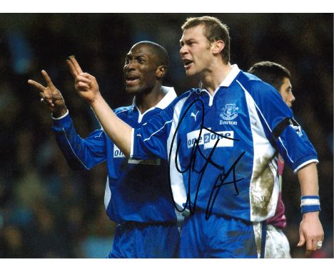 Football Duncan Ferguson signed 16x12 signed colour photo pictured while playing for Everton. Duncan Cowan Ferguson (born 27 