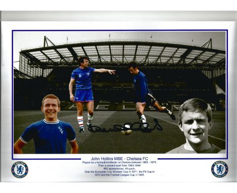 Football John Hollins signed 12x8 Chelsea F. C montage photo. John William Hollins MBE is an English retired footballer and m