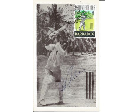 Cricket Sir Garfield Sobers signed FDI post card PM GPO Barbados Circulation Branch 23rd Nov 1966 complete with Barbados 1966