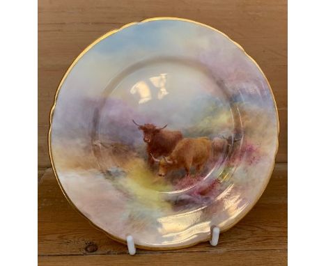 A Royal Worcester side plate, decorated with highland cattle by H Stinton, circa 1938, diameter 6insCondition Report:  Inspec