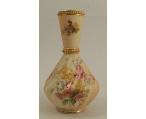 A Royal Worcester blush ivory vase, the wrythen moulded body decorated with flowers, shape number 1452, dated 1898, height 6.