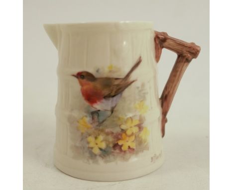 A Royal Worcester rustic jug, decorated with a robin by William Powell, 1924, height 2.5insCondition Report:  Manufacturing f
