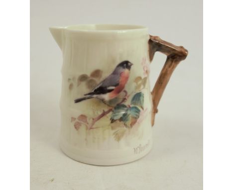 A Royal Worcester rustic jug, decorated with a bullfinch by William Powell, 1935, height 2.5insCondition Report:  Inspected a