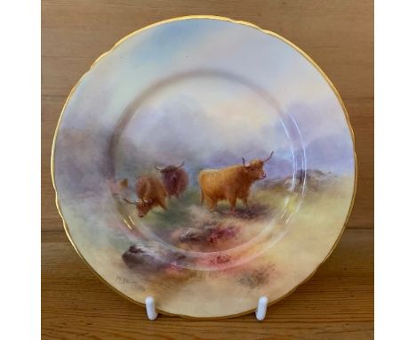 A Royal Worcester side plate, decorated with highland cattle by H Stinton, circa 1938, diameter 6insCondition Report:  Inspec