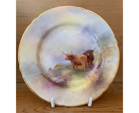A Royal Worcester side plate, decorated with highland cattle by H Stinton, circa 1938, diameter 6insCondition Report:  Inspec