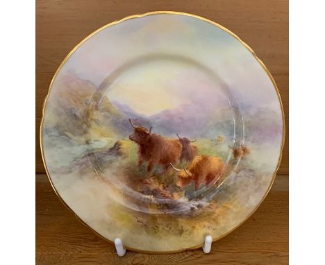 A Royal Worcester side plate, decorated with highland cattle by H Stinton, circa 1938, diameter 6insCondition Report:  Inspec