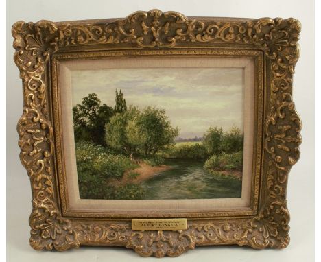Albert Gyngell, oil on canvas, On the River Teme near Worcester, 7.5ins x 9.5insCondition Report:  The painting is in good co