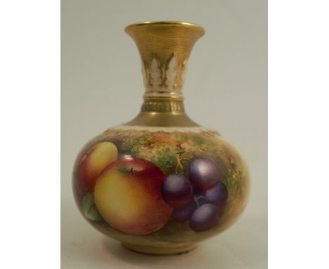 A Royal Worcester squat vase, decorated half round with fruit by Edward Townsend, shape number 110, circa 1935, height 4insCo