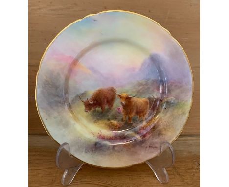 A Royal Worcester side plate, decorated with highland cattle by H Stinton, circa 1938, diameter 6insCondition Report:  Inspec