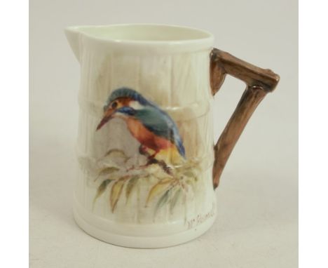 A Royal Worcester rustic jug, decorated with a kingfisher by William Powell, height 2.5insCondition Report:  Inspected and no