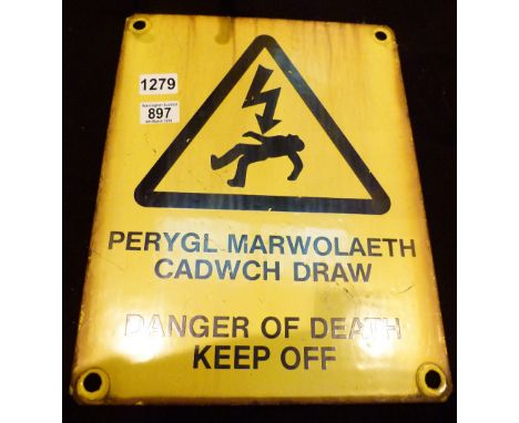 WELSH DANGER OF DEATH SIGN. Danger of Death enamel sign, 30 x 39 cm