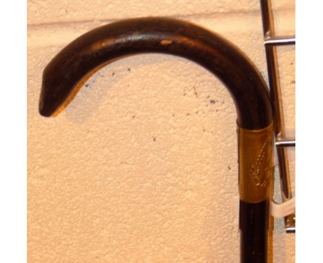 WWII GERMAN WALKING STICK. German WWII ebonised walking stick with brass plaque