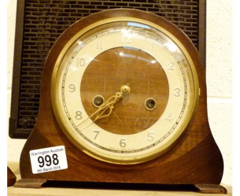 SMITHS ENFIELD MANTLE CLOCK. Smiths Enfield chiming wood carced mantle clock and a vintage barometer 