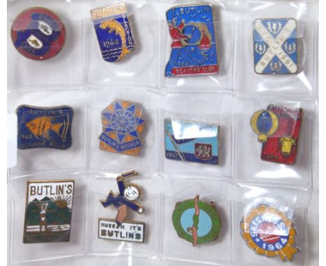 BUTLINS BADGES. Twelve collectable enamel Butlins badges c1947 on wands