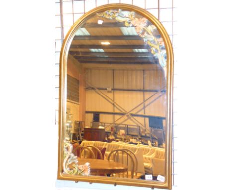 ART NOUVEAU STYLE MIRROR. Large dome topped decorative art nouveau style mirror with floral decoration 60 x 100 cm