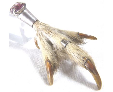 LUCKY CHICKENS FOOT. Hallmarked silver Glasgow chickens foot set with amethyst