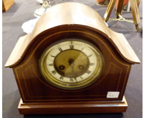 CONTINENTAL CHIMING CLOCK. Oak cased continental chiming mantle clock with french movement enamel dial and roman numeral chap