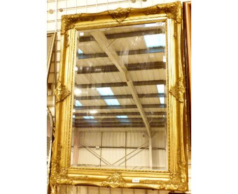 BEVELLED GLASS MIRROR. Large gilt wood framed antique style mirror with bevelled crystal glass 60 x 90 cm