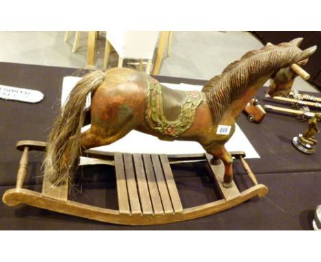 WOODEN ROCKING HORSE. Vintage wooden ornamental rocking horse 
