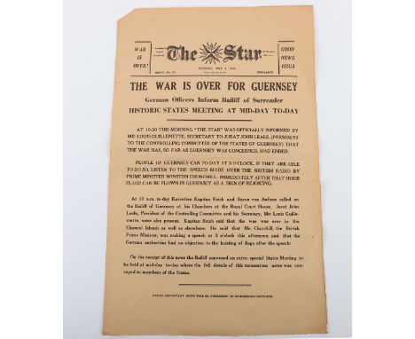 " The War is Over For Guernsey" Historic single sheet newspaper, the Star (Guernsey's oldest newspaper) announcing the end of