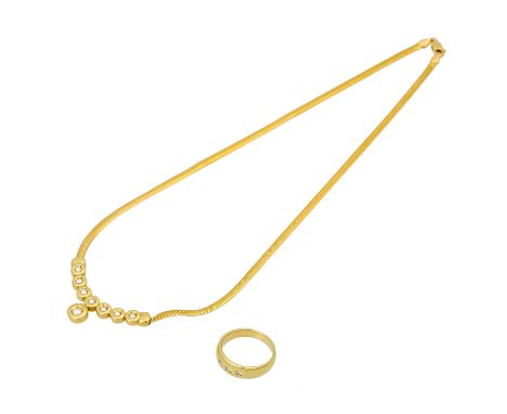 Schmuckkonvolut 2-teilig, GG 14K, 18,4 g, Händlerkonvolut bestehend aus 1 Ring Weite 54 und 1 Collier 45 cm, mit Diamanten, m