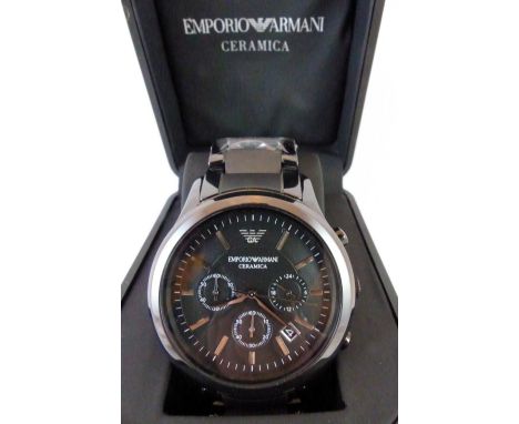 New boxed Emporio Armani ceramic chronograph watch with original paperwork