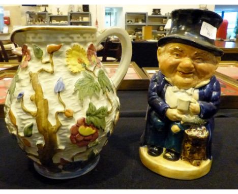 Old Burlington ware toby jug and an Indian tree ceramic jug