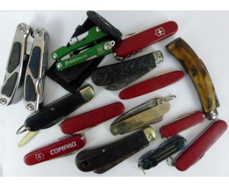 Selection of penknives including Swiss Army knives