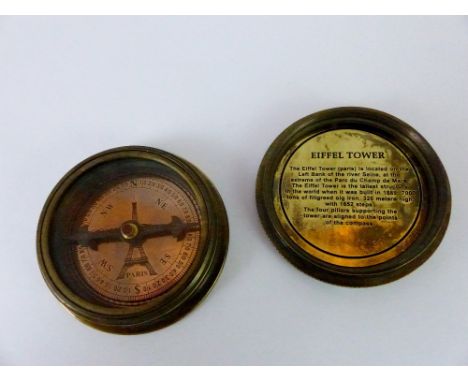Small brass pocket compass with copper world timer