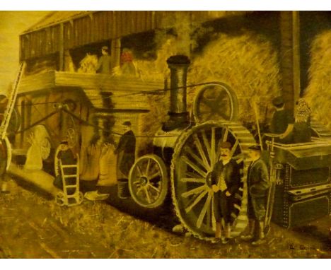 Large oil on board steam traction engine picture signed A Quirk 1965. 50 x 70 cm