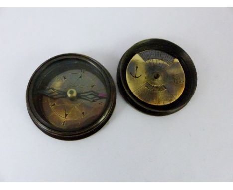 Small brass pocket compass with hundred year perpetual calendar