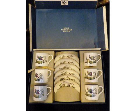 Royal Worcester decorative set of six coffee cups and saucers, boxed