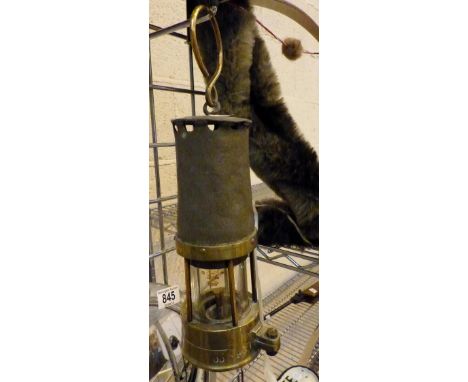 Original antique five pillar miners safety lamp