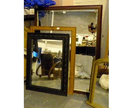 Three large vintage wooden framed mirrors. Largest 135 x 105 cm