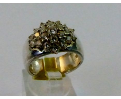 Sterling silver fancy CZ cluster ring with wide band