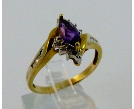 9 ct gold amethyst and diamond ring, size N. 1.92g