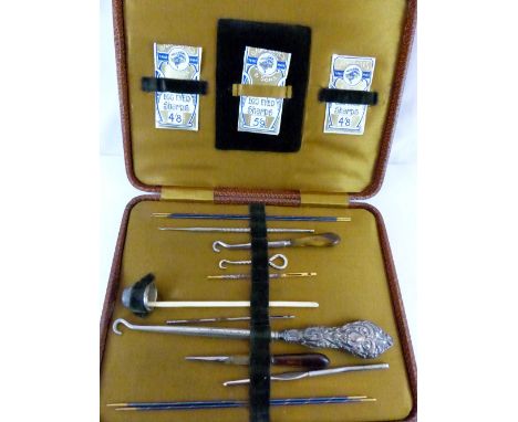 Vintage sewing set with Chester hallmarked button hook handle