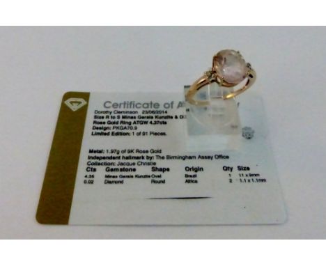 9 ct rose gold minas gerais kunzite and diamond ring 4.37ct