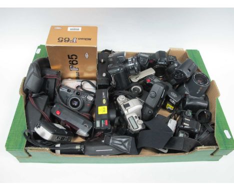 Cameras: A Large Quantity of Modern Electronic Film Cameras to Include Nikon F65, Pentax M2-50, Minolta Dynax 7000i, Olympus,