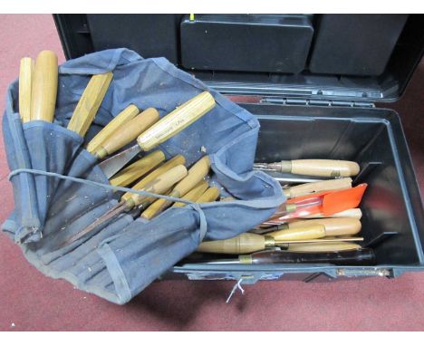 Chisels - Sorby, Taylor, Swiss and many others, in a plastic toolbox.